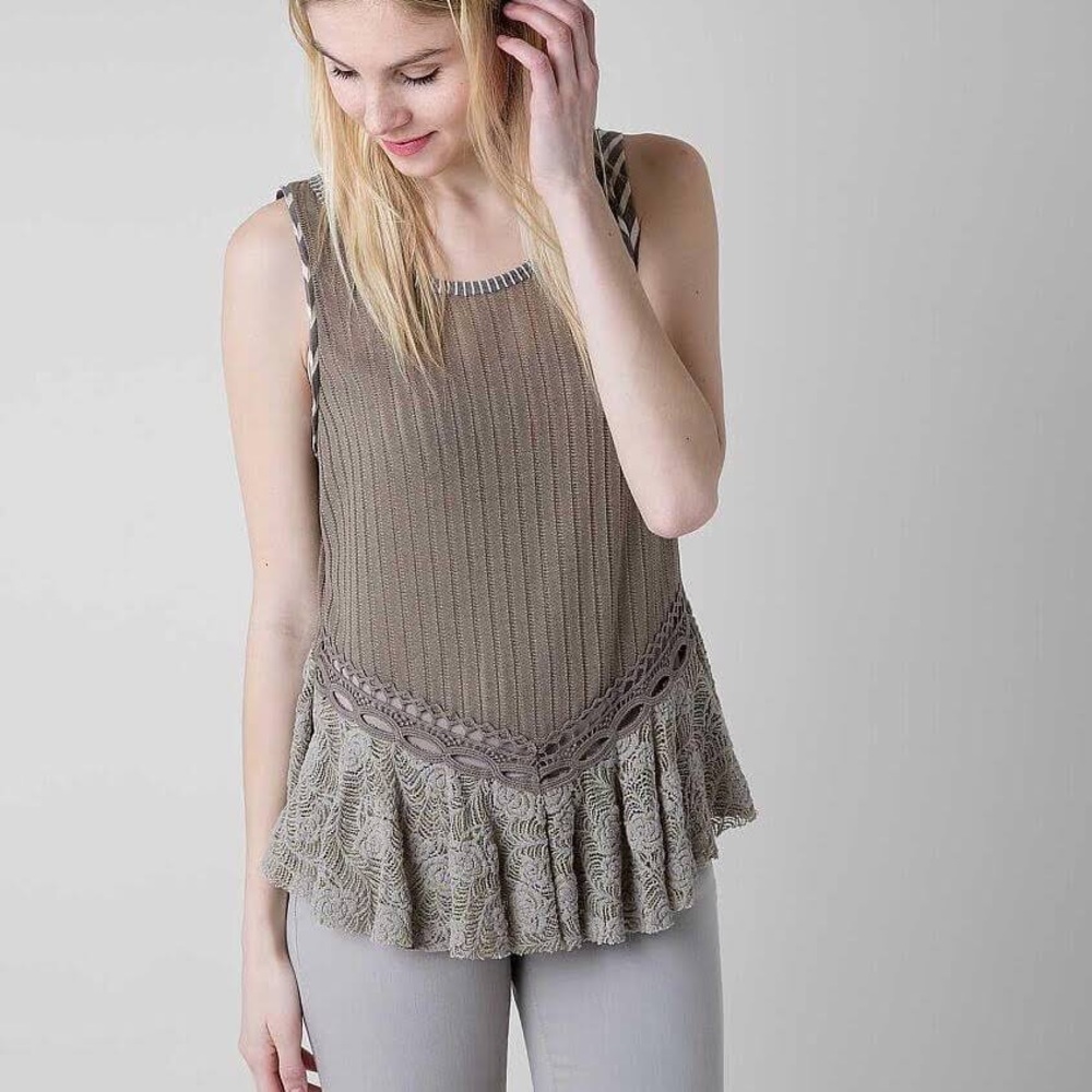 COPY - BKE by gimmicks olive green raw hem thermal tank top L